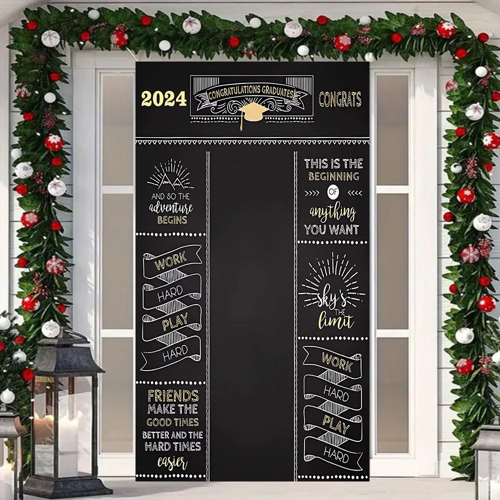Abschlussfoto-Hintergrund, Glückwünsche, Abschlussfeier, Abschlusskappe mit gold-schwarzem Pailletten, Plakat mit personalisiertem Text, Banner