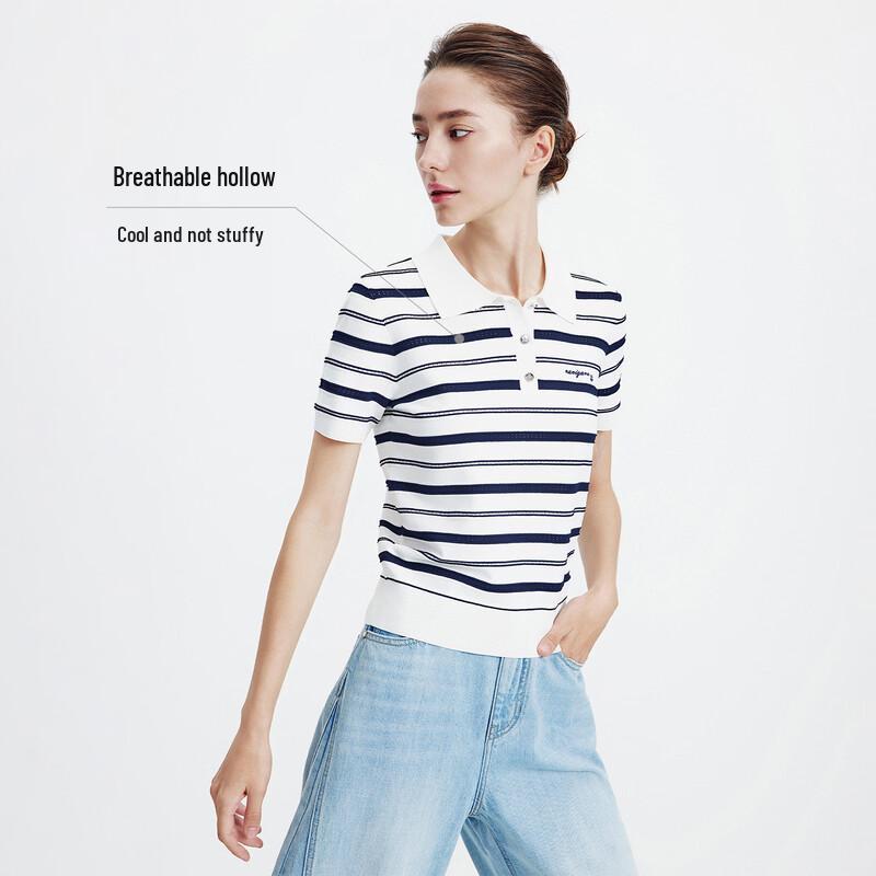 Navigare Women's Striped Knit Polo Shirt with Cutouts