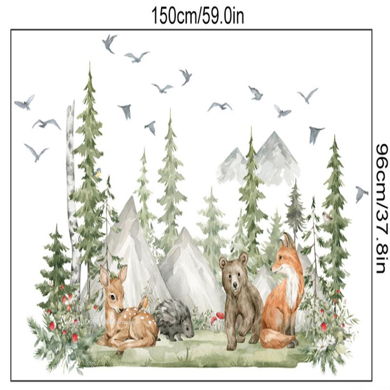 Stora Skogsdjur Hjort Björn Väggdekaler för Barnrum Barnkammare Väggdekaler Pojkrum Dekoration Tecknade Djur Träd Väggmålning