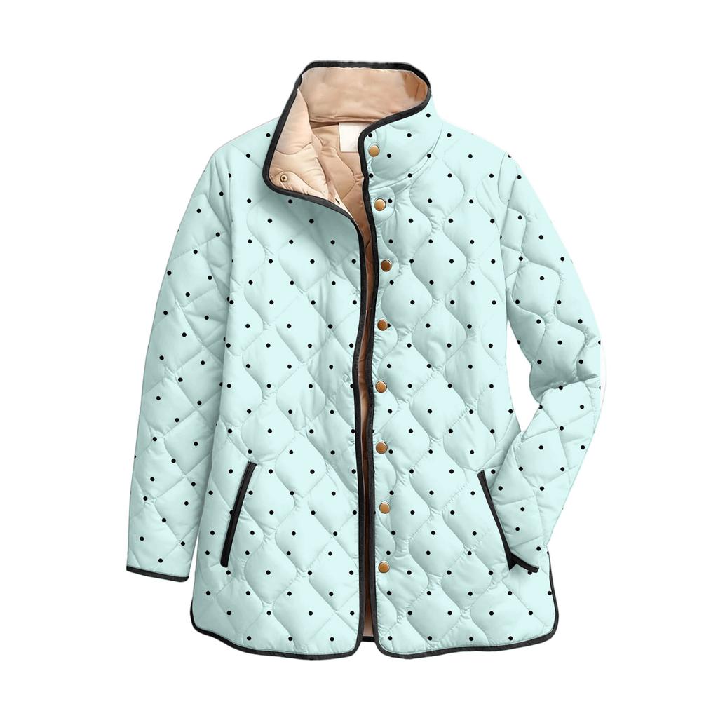 Women's Floral Print Stand Up Collar Pleated Cotton Long Sleeved Button Cotton Jacket
