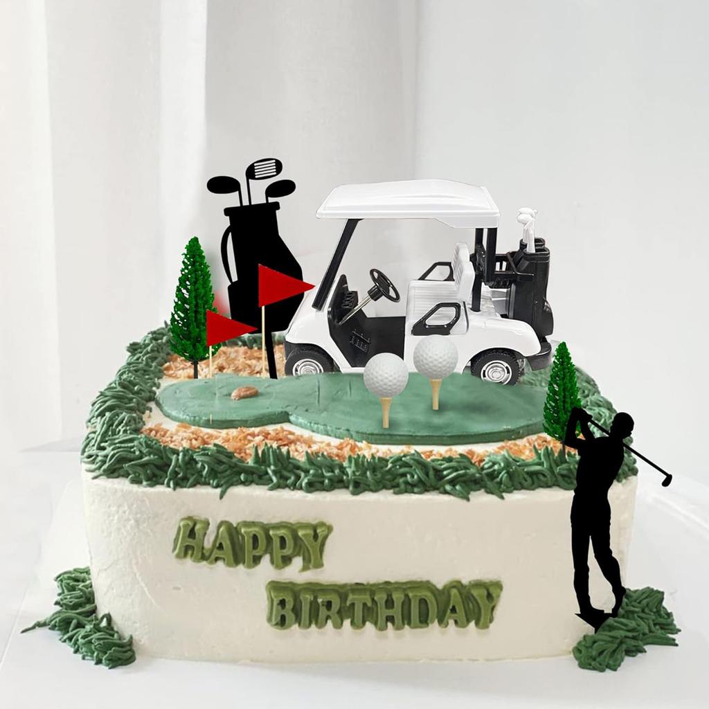 15Pcs Golf Cake Decorations Green Cake Topper Birthday Decorations for Golfers With Cart Flag Golf Balls for Men Sport