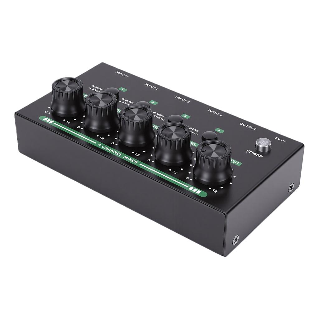 4 Channel Sound Mixer Rechargeable Portable Low Noise Stereo Sound Mixer for Home Studio Recording Live Streaming Black