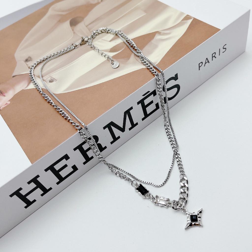 iF ME Retro Gem Star Necklace Double Layer Silver Chain Choker for Women Jewelry Accessories