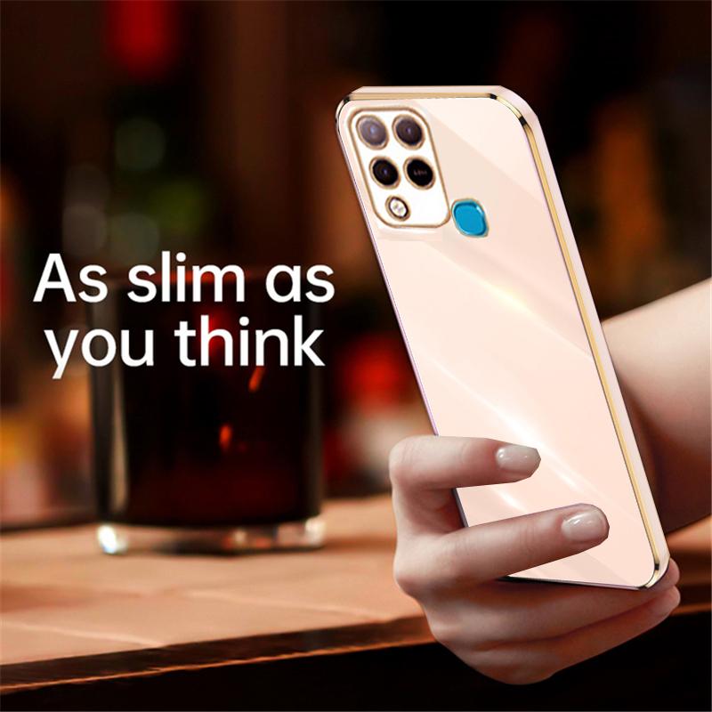 Phone Case For Infinix InfinixHot 12i Square Plating Gold Frame Cases For Infinix Hot12 Hot12i Hot12Play Soft Silicone Protective Back Cover