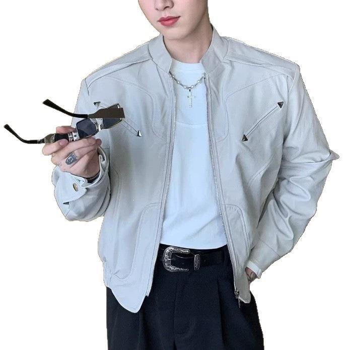 Trendy brand shoulder pads versatile autumn and winter casual American men's jacket new loose leather jacket locomotive clothing