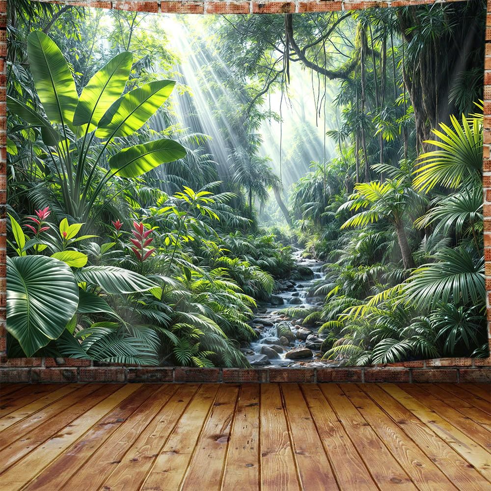 Green Plant Tapestry, Aesthetic Banana Palm Tree Leaves Wall Hanging for Bedroom, Tropical Forest College Dorm Home Decor