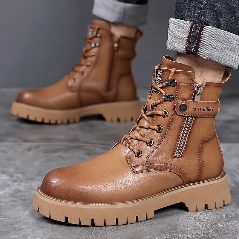 Fashion mens fashion desert boots genuine leather shoes outdoors cowboy tooling work boot handsome platform ankle botas spring autumn