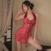 Sex Lingerie Lace Temptation Hollowed Out Pajamas Sexy Cheongsam Red Hot Onesie Perspective