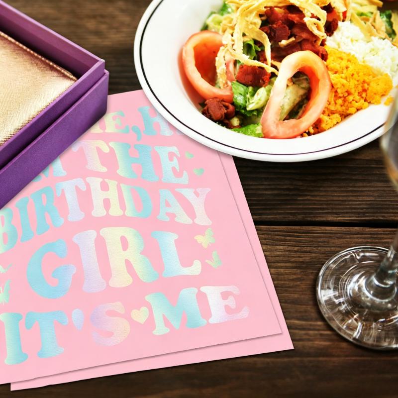 20/40/60pcs Colorful Pink Letter Millennium Style Festival Party Napkins, Family Birthday Party Decoration Napkins