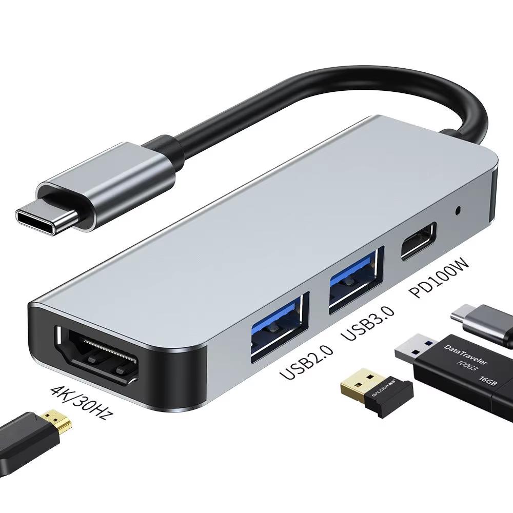 USB Hub 4 Ports Adapter Multiple USB 3.0 Hub USB Splitter for Laptop with Type C Power Port for MacBook
