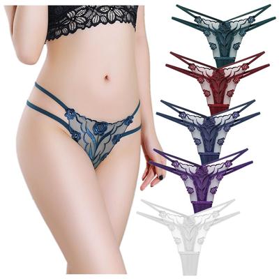 HINICE Thong String Floral Plus Sizes Women's Panties, Panties, Sexy, Cute, Butt-Shaping, Non-Slip, See-Through, Print, (5 Colors, LL)