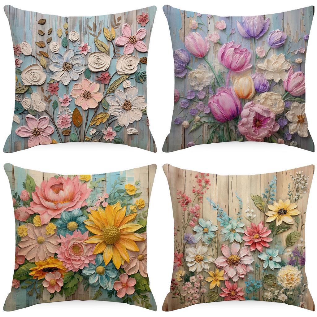 New Retro Floral Pillowcase Creative Oil Painting Engraving Style Print Home Sofa Cushion Pillowcase