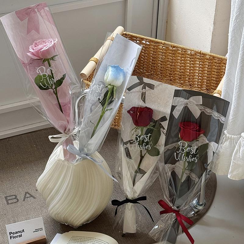 10Pcs Single Bouquet Flower Wrapping Paper Transparent Cellophane Gift Packaging Bag Wedding Birthday Party Florist Packing Bags