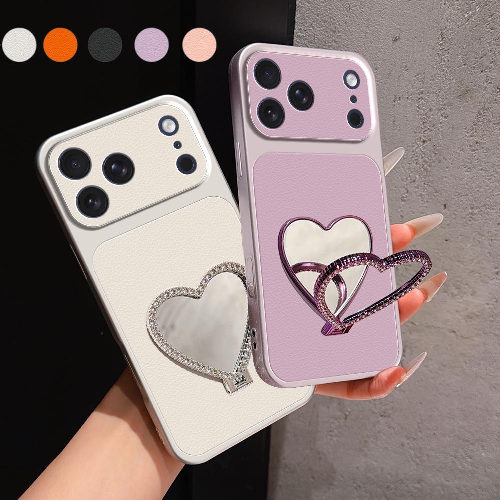 Phone Case For RedMi 15 15C 14C 13 13C 12 12C 10C 9C 9A 9 4G 5G with Heart-Shaped Mirror Kickstand Cover