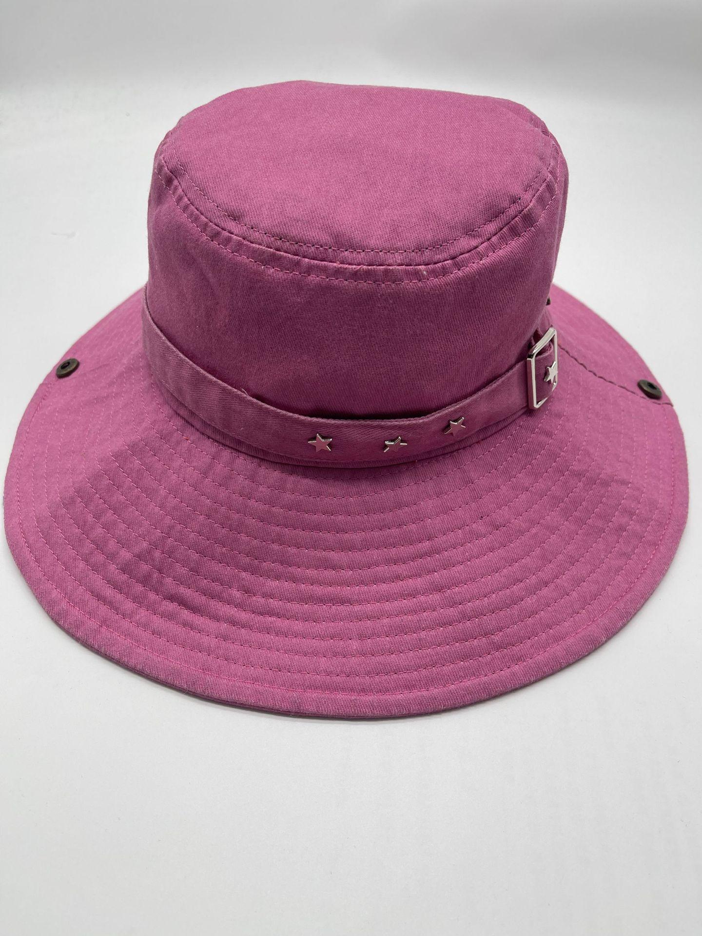 

Уличная шляпа-ведро с железной пряжкой и заклепками, пентаграммой, для мужчин и женщин, для рыбалки, кемпинга, гор, весна и осень M（56-58cm） розовый