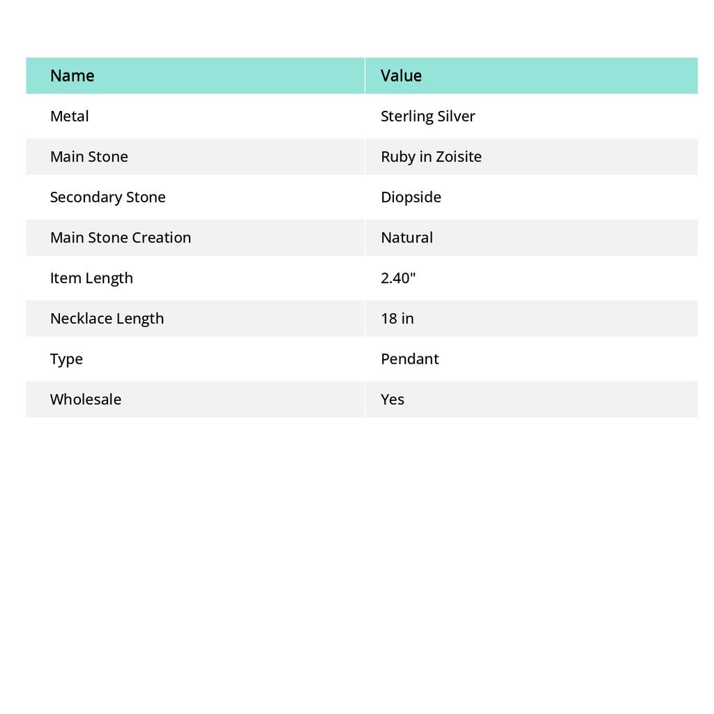 Rubin i zoisitt, diopside etnisk 925 sølvsmykkeanheng 2,40" E7O71
