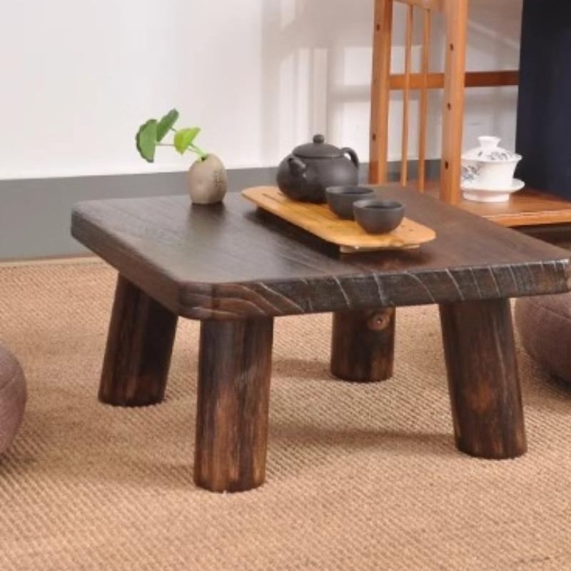 Japanese Burnt Paulownia Minimalist Tatami Stand Solid Wood Bay Window Desk Handcrafted Window-Side Table