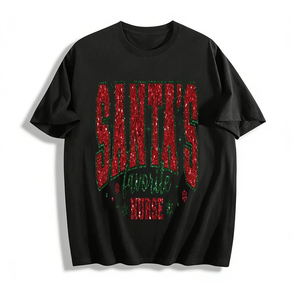 Santa s Favorite Nurse Christmas Themed Printed T-Shirt Pure cotton T-shirt XXS