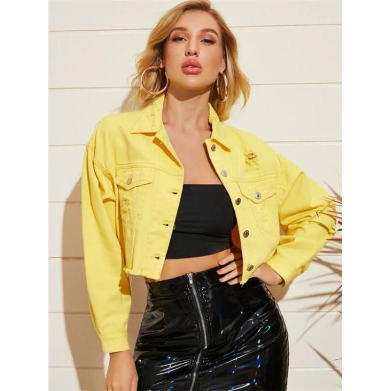 

Женская короткая джинсовая куртка XS жёлтый