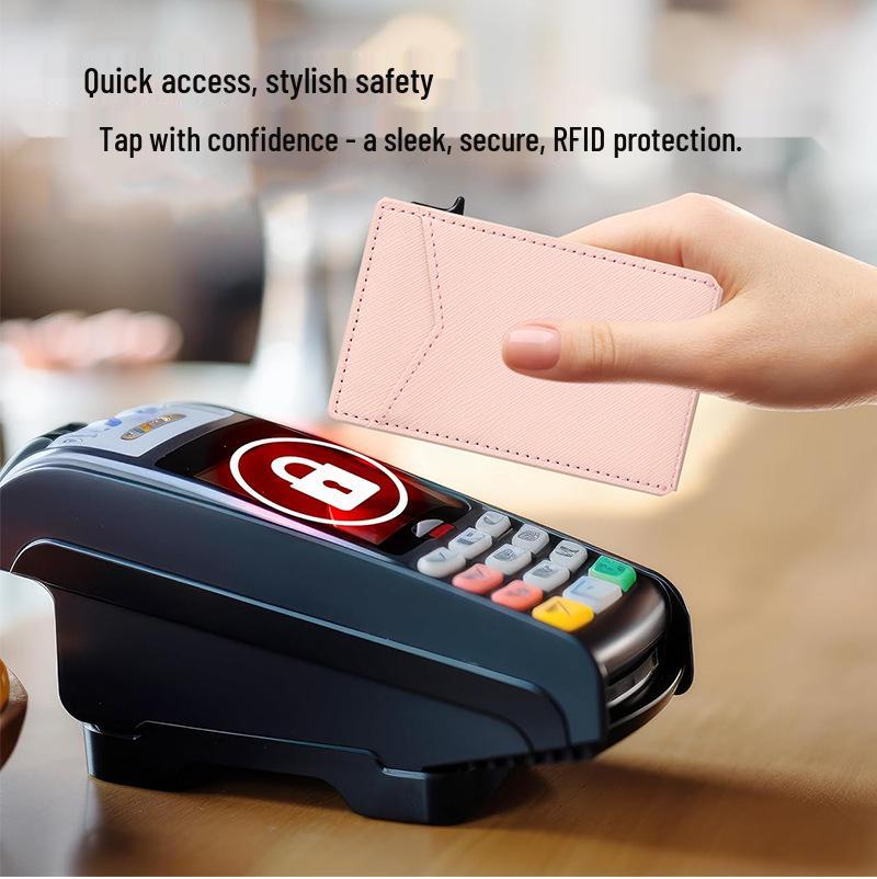RFID Shielding Leather Wallet: Minimalist Metal Card Holder for Women