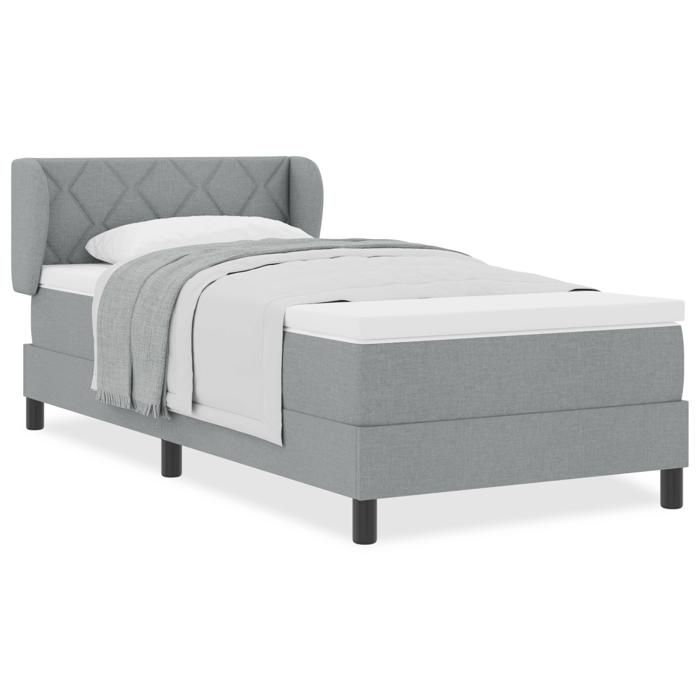 Lit avec Sommier à Ressorts et Matelas vidaXL Gris Clair 90x200 cm Tissu 3340066