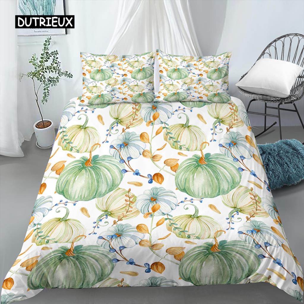 Happy Halloween King Queen Duvet Cover Orange Pumpkin Bedding Set Kids Teens Adults Bats Horror Festival Polyester Quilt Cover