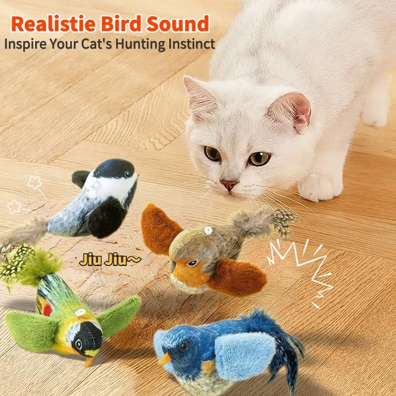 Self-Playing Cat Toy: Automatic Hanging Bird With Catnip & Chirping Sound, Mental Stimulation Teaser For Kittens Exercise