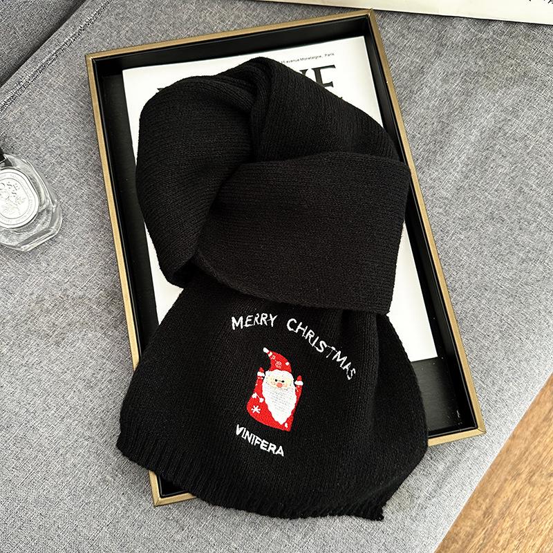 Women's Red Knitted Wool Embroidered Scarf - 2023 Winter Warmth