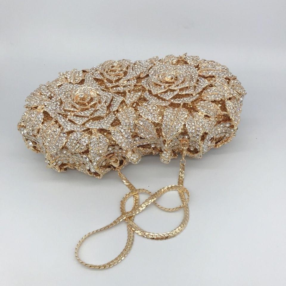 Dinner Bag Empty Rose Diamond Dinner Bag Hard Box Women's Bag Annual Meeting Evening Dress Bag Diamond Handbag
