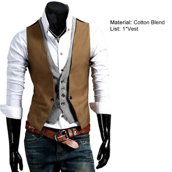 Obleková vesta s jednoduchým výstřihem do V Vynikající řemeslné zpracování Falešná dvoudílná pánská vesta Pracovní oděvy