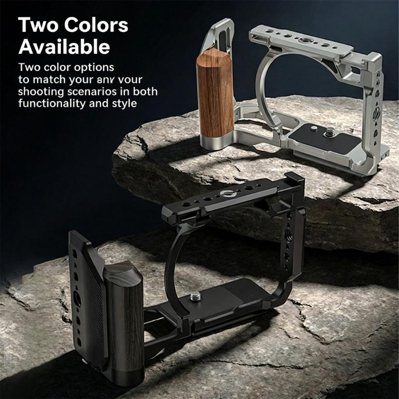 Camera Expansion Frame Cage with Comfortable Wood Grip and Multiple Mounting Point for ZR Photography Accessories