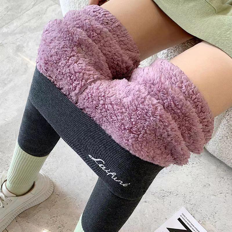 Plus Size Women's Fleece Lined Ribbed Leggings Thermal Warm Winter Tights High Waist Thick Velvet Pants for Cold Weather