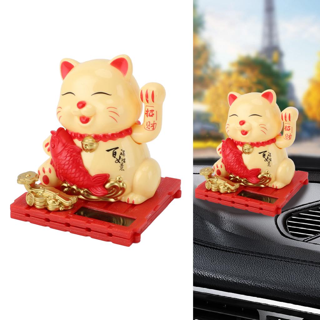 Solar Waving Cat Innovative Cute Solar   Cat Solar Powered Fortune Cat with Transparent Cover for Car Dashboard Cashier Desk Store