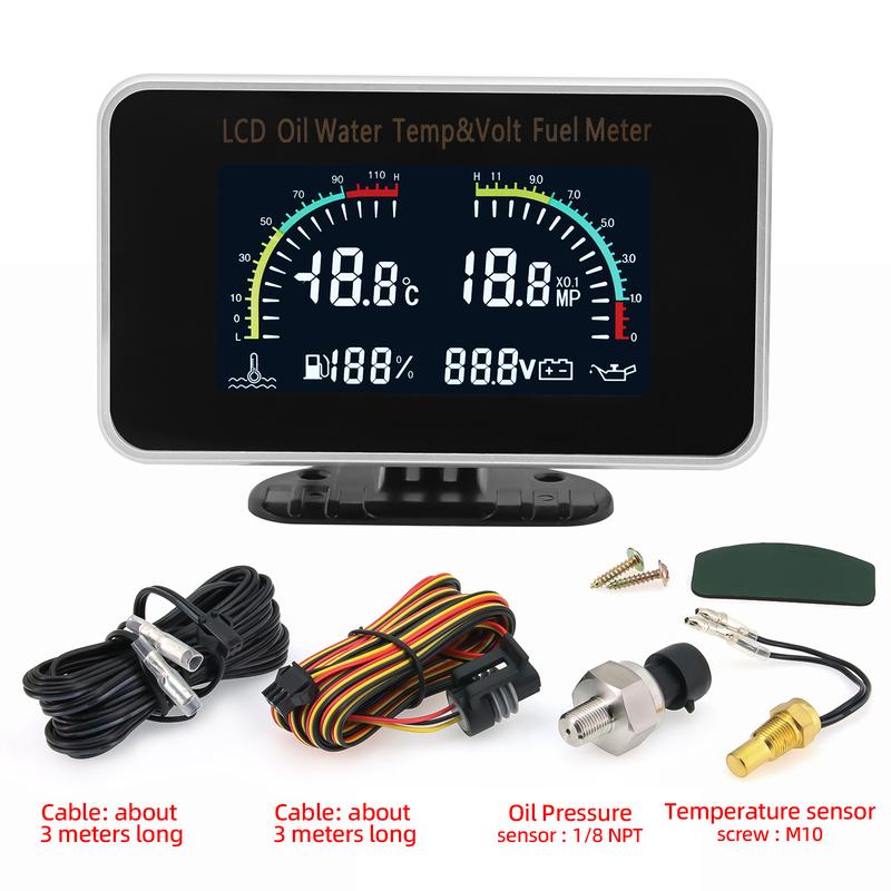 Multiple Combinations Car LCD Digital Gauge Oil Pressure Voltmeter Water Temperature Fuel Level Oil Temperature Meter For 12V