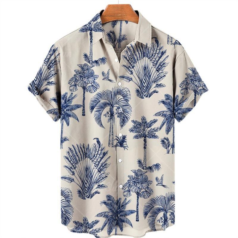 Summer New Large Size Men's Fashion Leaf 1D Digital Printing Shirt Hawaiian Casual Short Sleeve