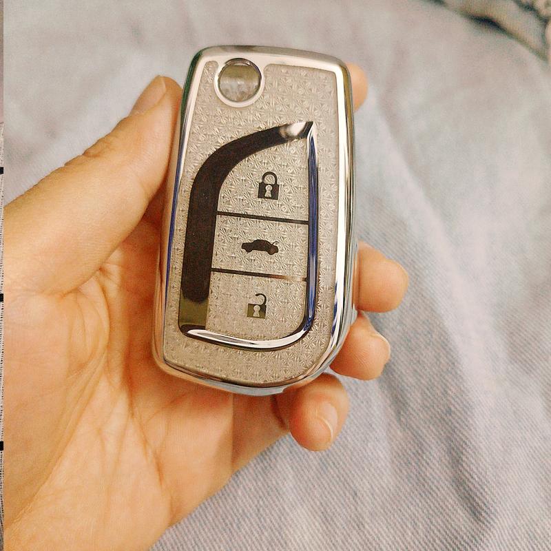 

White Diamond Tpu For Toyota Hilux Vigo Yaris Corolla Camry 70 Prius C-Hr Clicker Carwalaa Flip Remote Car Key Case Cover Holder