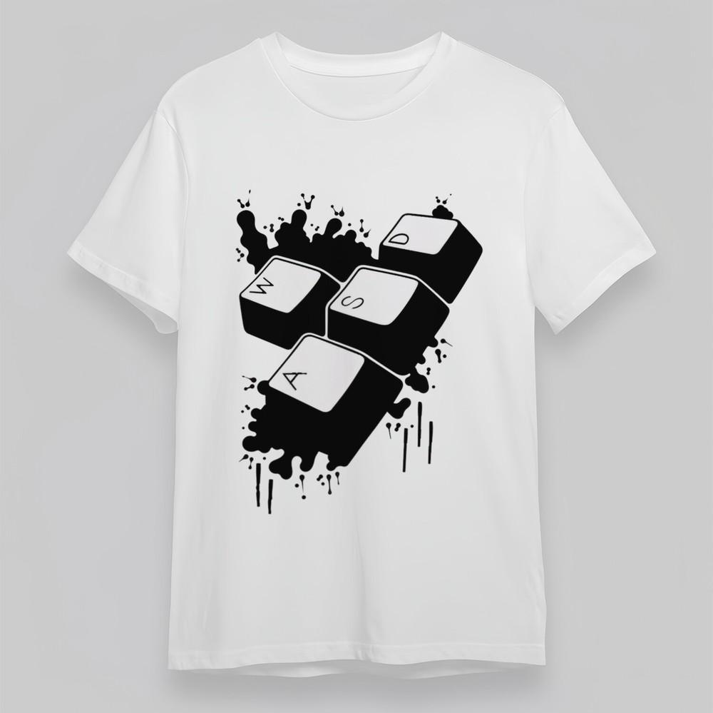 

Men s Plus Size T-shirt With WASD Gaming Keys Art Graphic White 100% Cotton Top L