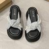 2025 Spring and Summer New Cool Slippers Muffin Thick Bottom Small Man Height Increase Bow Pearl Super High Thick Bottom Fashion Drag