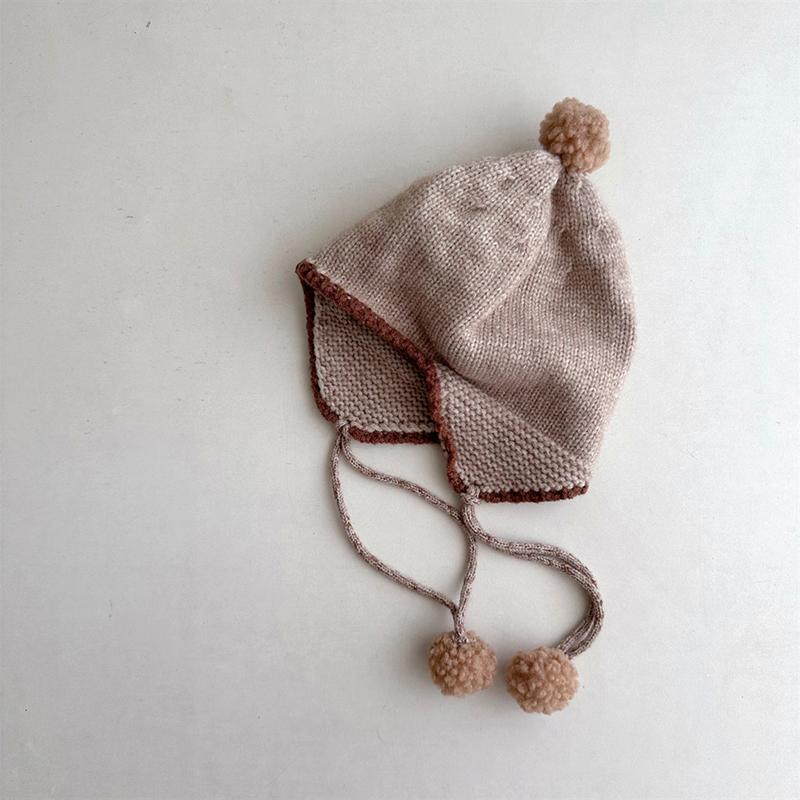 Winter Knitted Earflap Hat for Baby Cute Pompom Toddler Ear Protection Cap Korean Solid Color Kids Boy Girl Beanie Bonnet