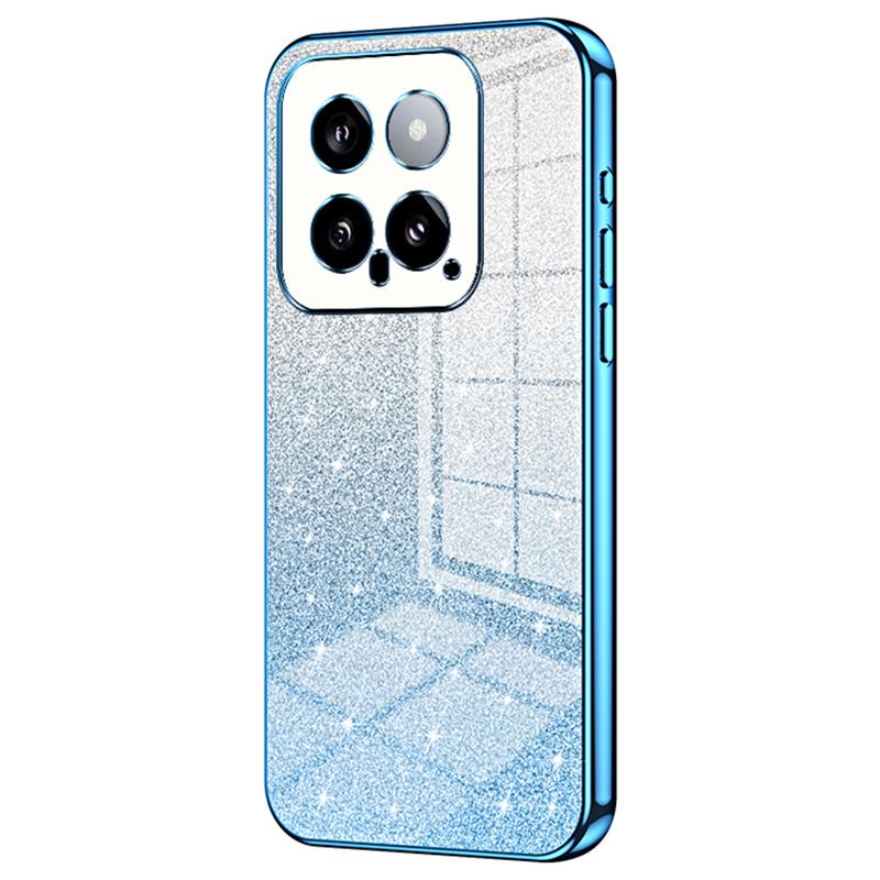 

Back Protective Cover for Xiaomi 14 Precise Cutout Gradient Glitter TPU Cell Phone Case Blue