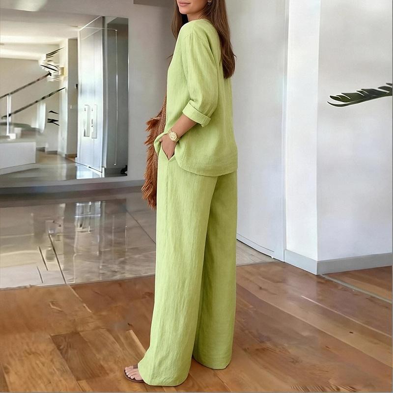 2026 Women's Spring New, Amazon Cross-border Europe and America, Fashion Casual Loose Solid Color Wide Leg Pants Set