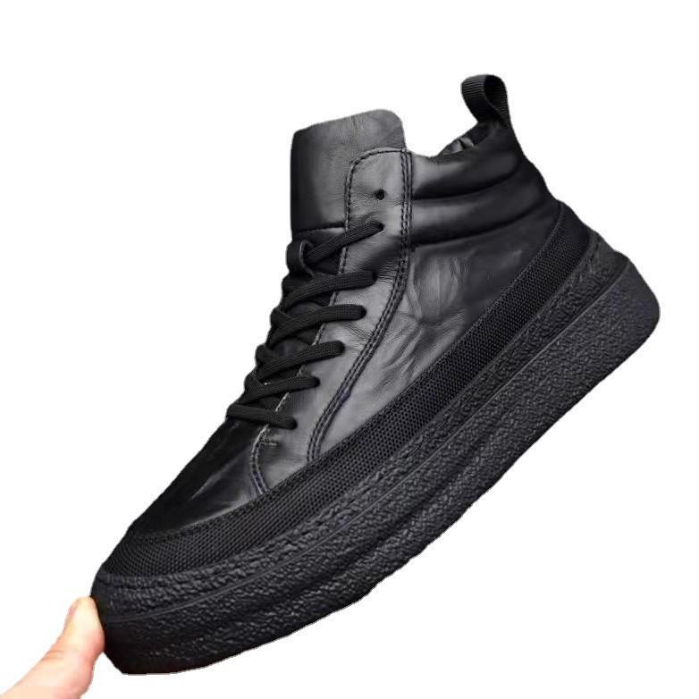 Herren Trendige High-Top Stiefeletten: Herbstliche Lässige Plus Samt Leder Rindsleder Schuhe