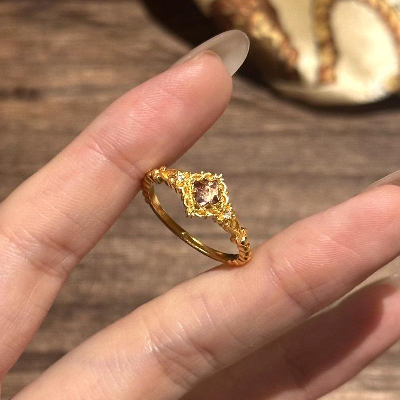 Retro Court style pink Zircon ring light luxury exquisite rings for women party wedding high quality classics