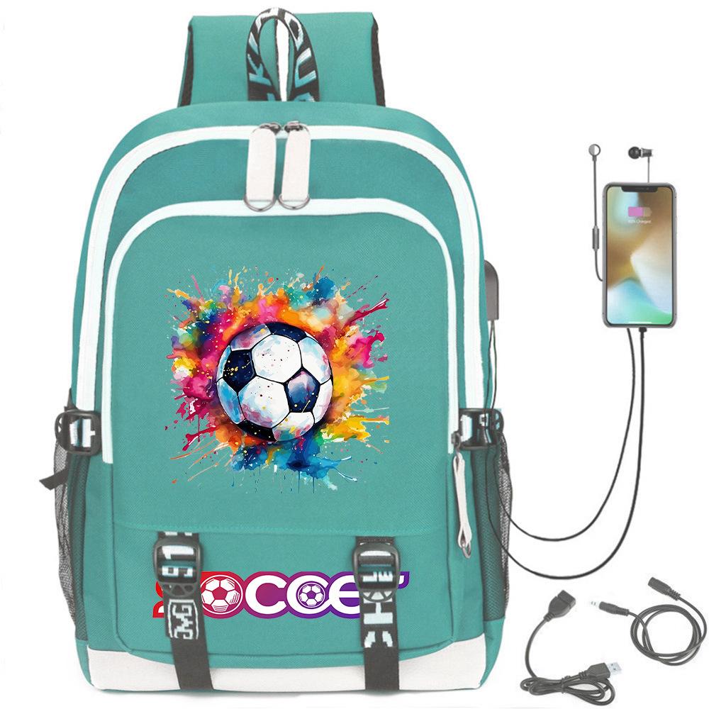 Football Star Printed Schoolbag Backpack Usb Charging Student Backpack Computer Bag