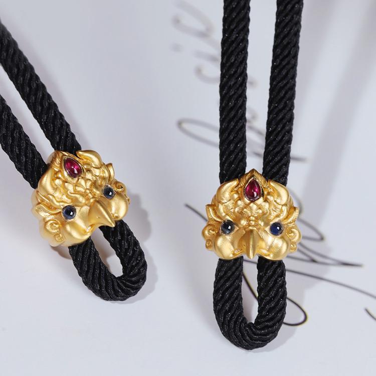 Vielseitiger Hip-Hop Phönix Anhänger: Retro Jade- und Goldschmuck mit Seil für Männer und Frauen.