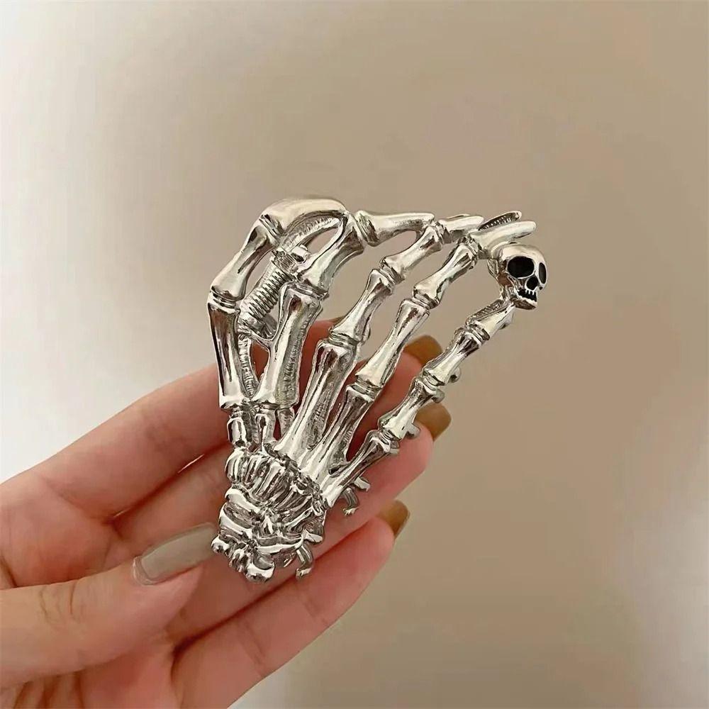 Skull Skeleton Hand Bone Skeleton Shark Clip Hollow Metal Hair Claw Skull Paw Hair Claw  Ladies