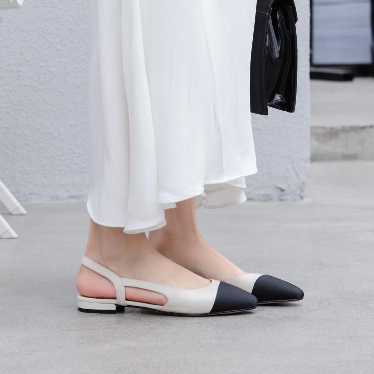 French Chunky Heel Color Block Backless Open Toe Sandals, Size 44, Women's Flats In Little Xiang Style.