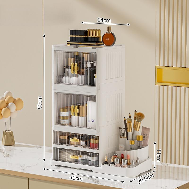 New Foldable Desktop Cosmetics Storage Box, Multi-layer Rack, Dustproof Large-capacity Dresser, Finishing Cabinet