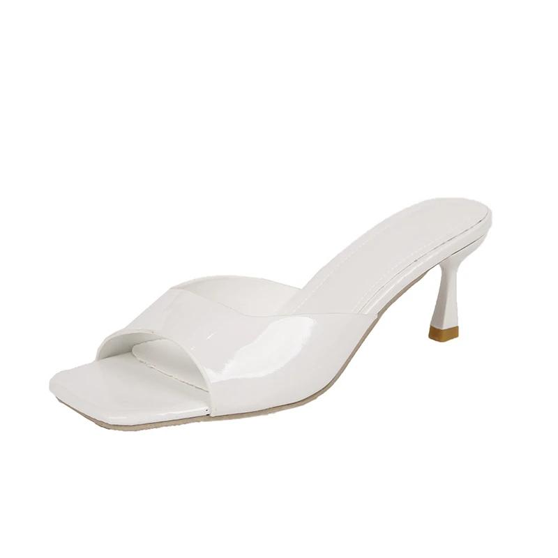 2026 Shoes for Women Open Toe Women s Slippers Fashion Dress Slippers Women Square Toe Thin Heels Plus Size Women s Sandals 35 белый