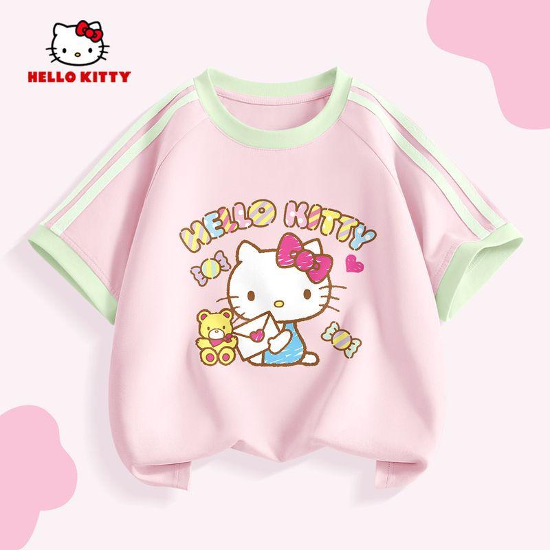 Hello Kitty Girls' Short-Sleeved T-Shirt Summer 2026 New Kidsren's Pink Bottoming Shirt Sweet Girl's Top